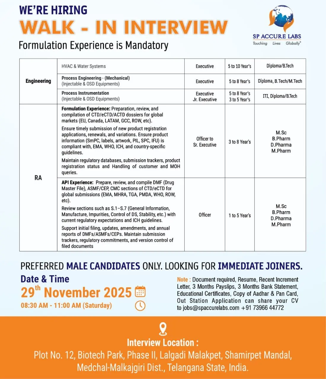 SP Accure Labs Walk-In Engineering & Regulatory Affairs 3 SP Accure Labs Walk-In Engineering & Regulatory Affairs