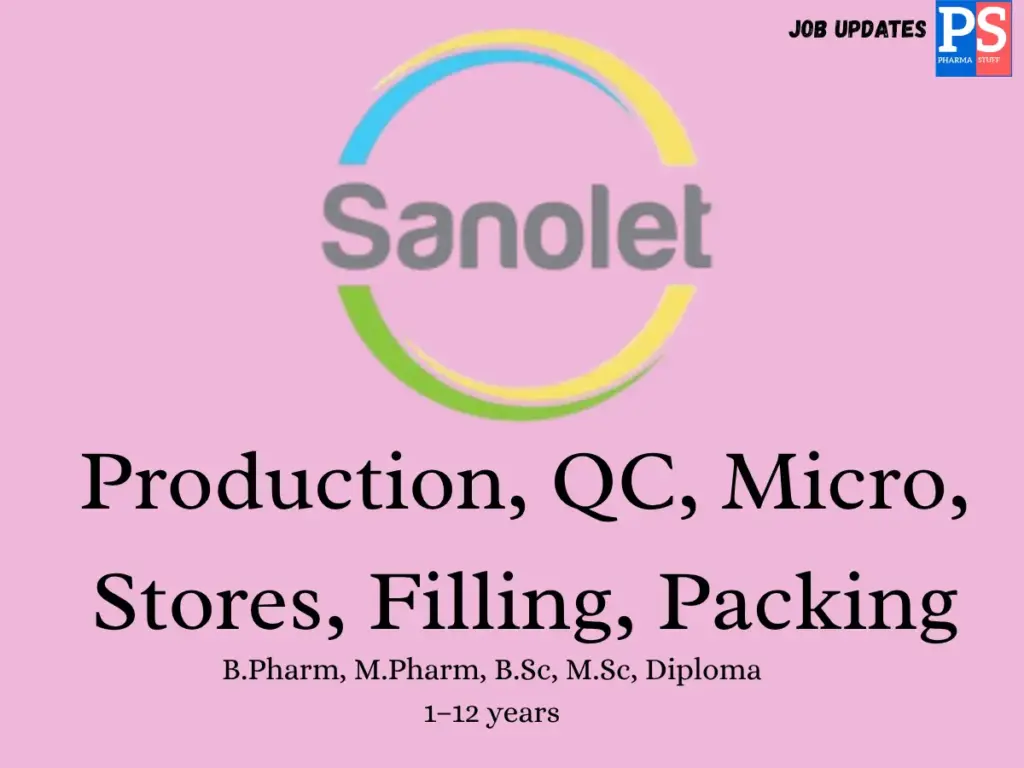 Sanolet Lifecare Hiring Production, QC, Micro, Stores, Filling, Packing
