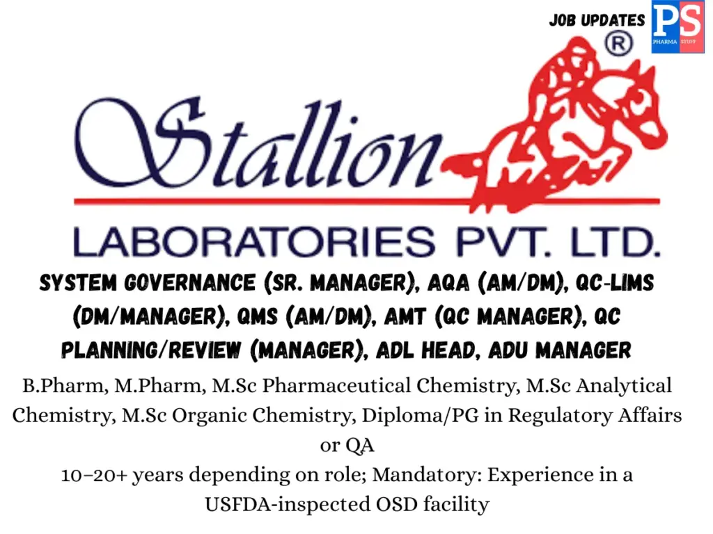 Stallion Hiring Sr Manager & QC Roles