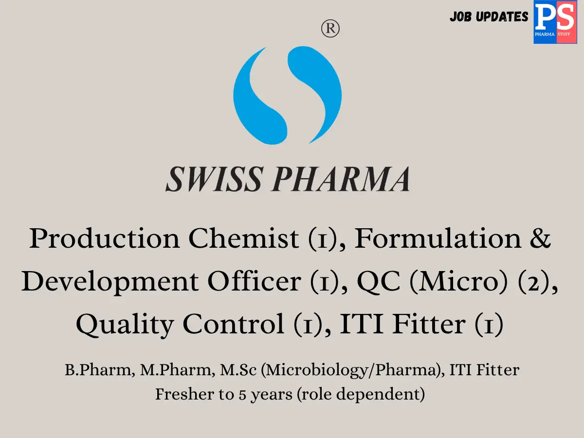 Swiss Pharma Hiring Production Chemist Formulation QC