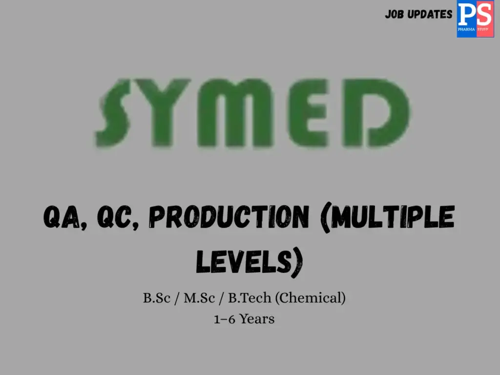 Symed Labs Walk-in QC, QA, and Production Chemists