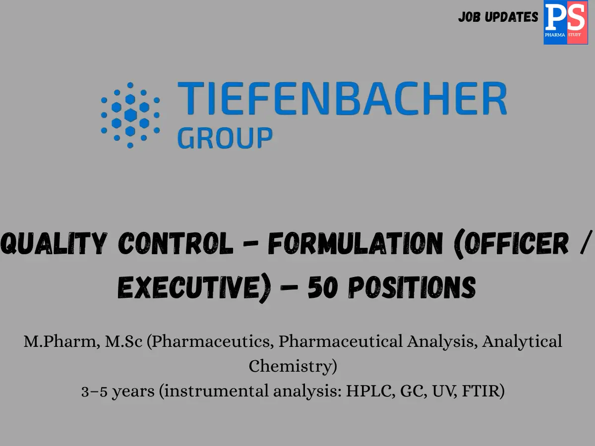 Tiefenbacher Labs Hiring 50 QC Officers 2