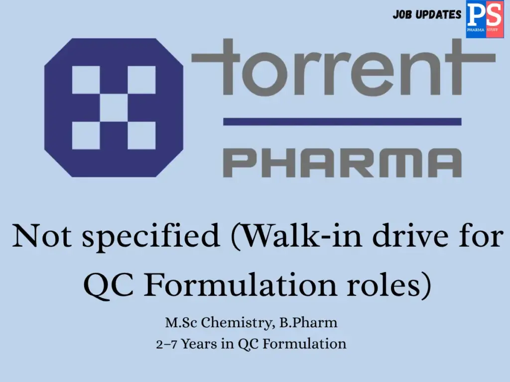 Torrent Pharma Walk-in QC Executive/TA