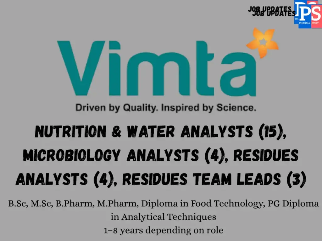 Vimta Labs Walk-in Analysts & Team Leads