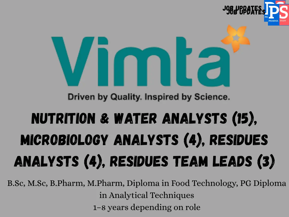 Vimta Labs Walk in Analysts Team Leads