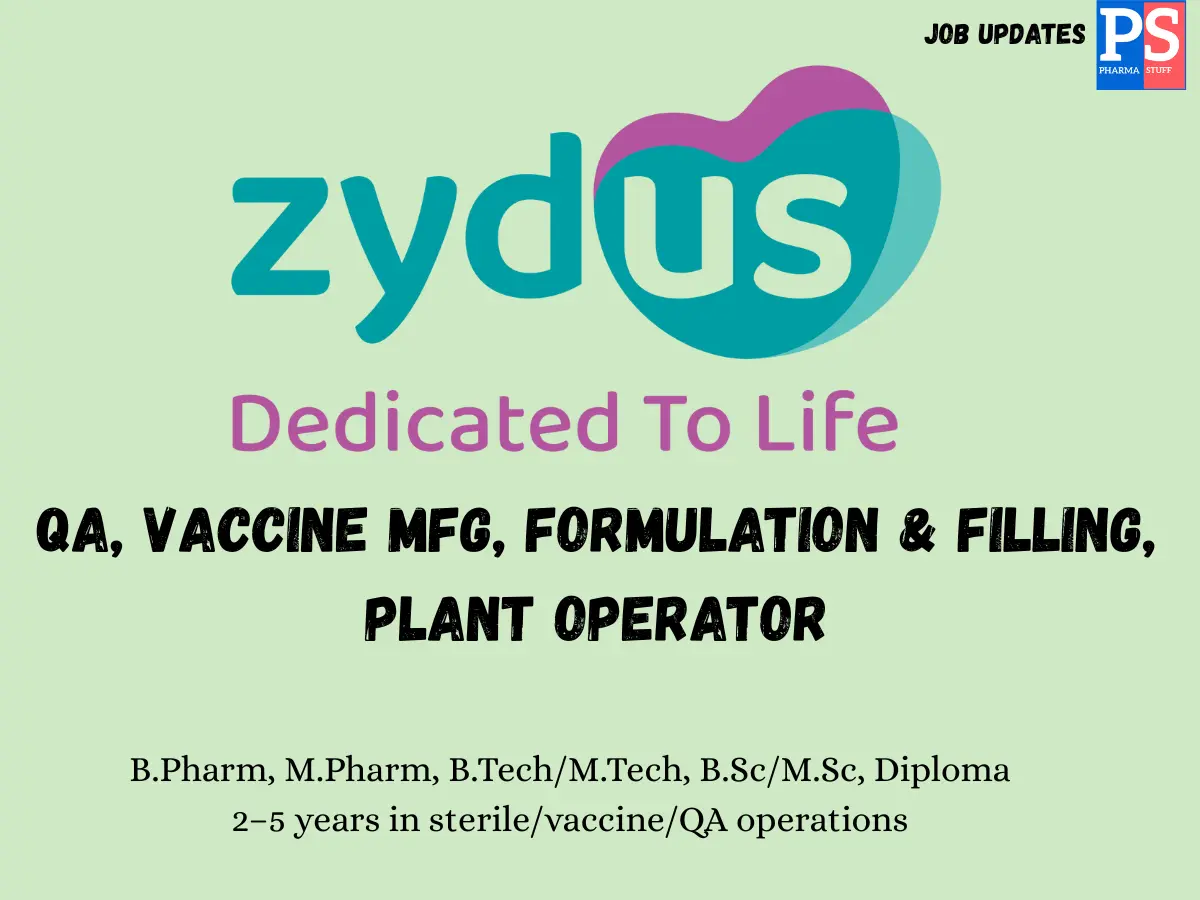 Zydus Walk in QA Vaccine Manufacturing Formulation Filling