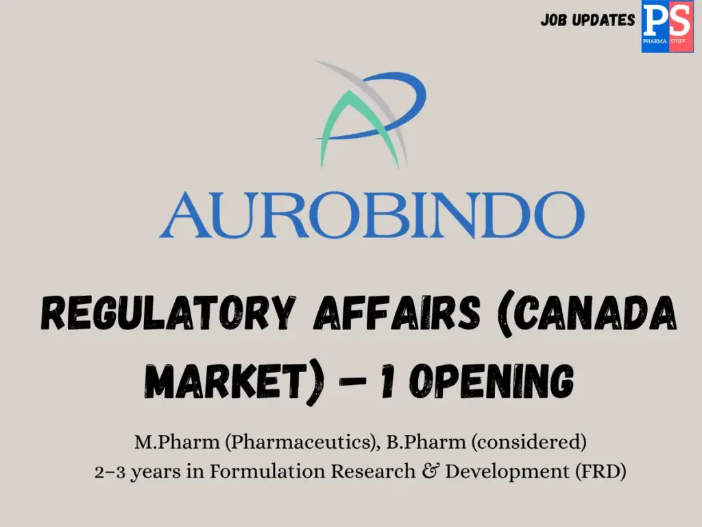 aurobindo Hiring Regulatory Affairs (Canada)
