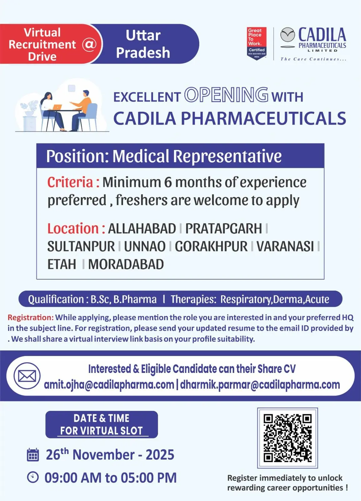 cadila W Medical Rep - Multiple Vacancies 2 cadila W Medical Rep - Multiple Vacancies