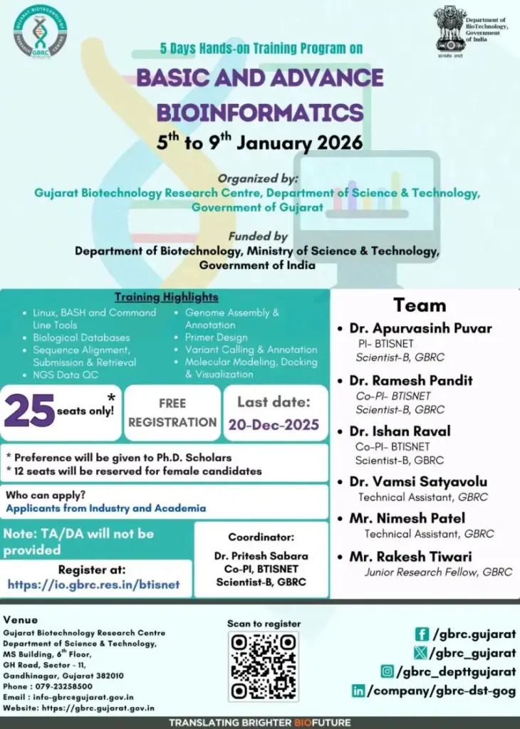 5-Day Hands-on Training Program on Basic & Advanced Bioinformatics (DBT–GBRC)