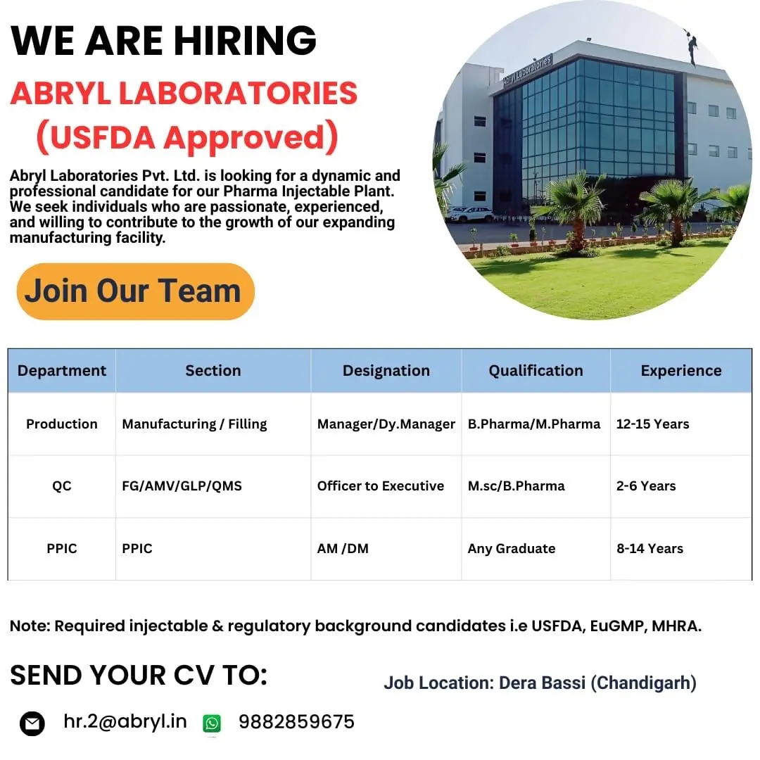 Abryl Laboratories Hiring Production & QC Managers 3 Abryl Laboratories Hiring Production & QC Managers