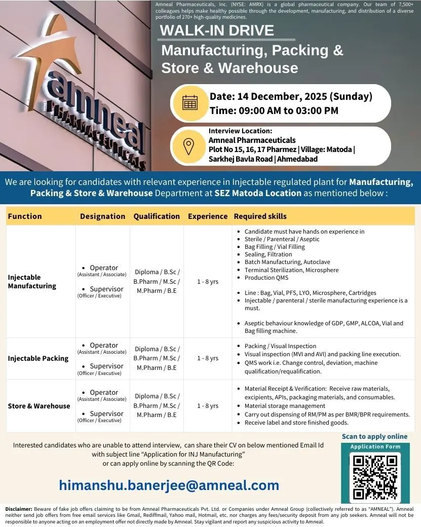 Amneal walk-in Injectable Manufacturing, Packing, Store & Warehouse 3 Amneal walk-in Injectable Manufacturing, Packing, Store & Warehouse