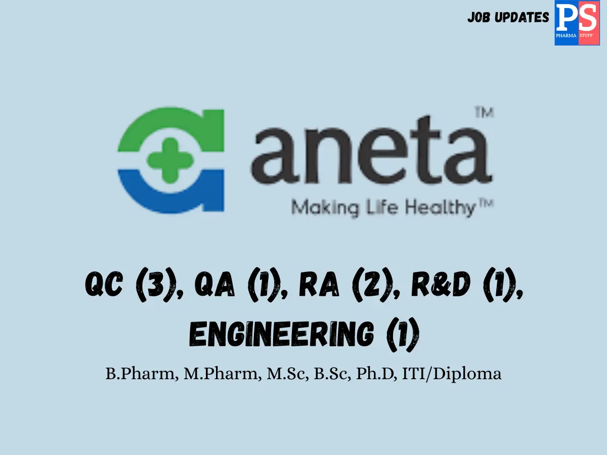 Aneta Pharmaceuticals Hiring QC QA RA RD