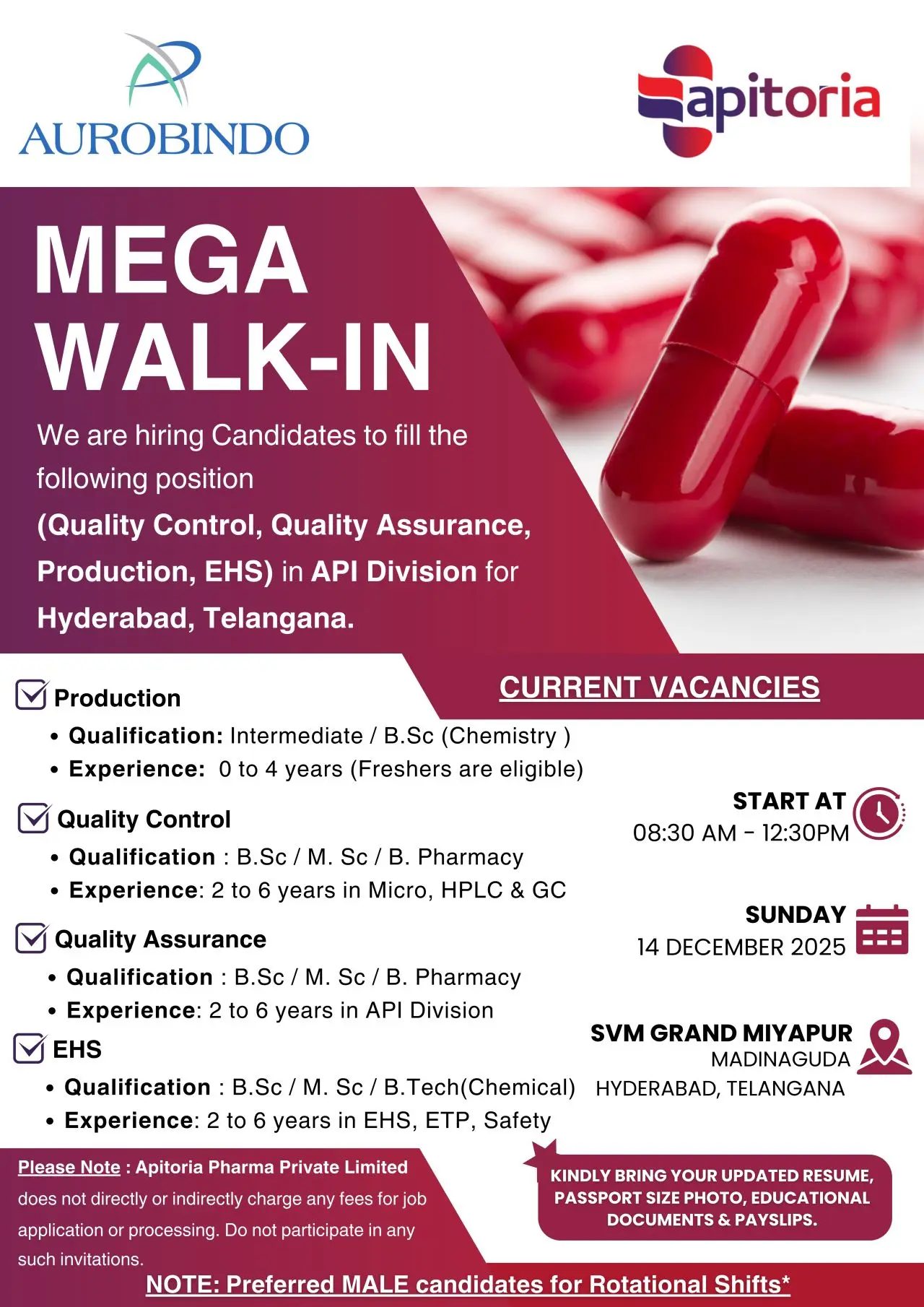 Aurobindo walk-in Production, QC, QA, and EHS. 3 Aurobindo walk-in Production, QC, QA, and EHS