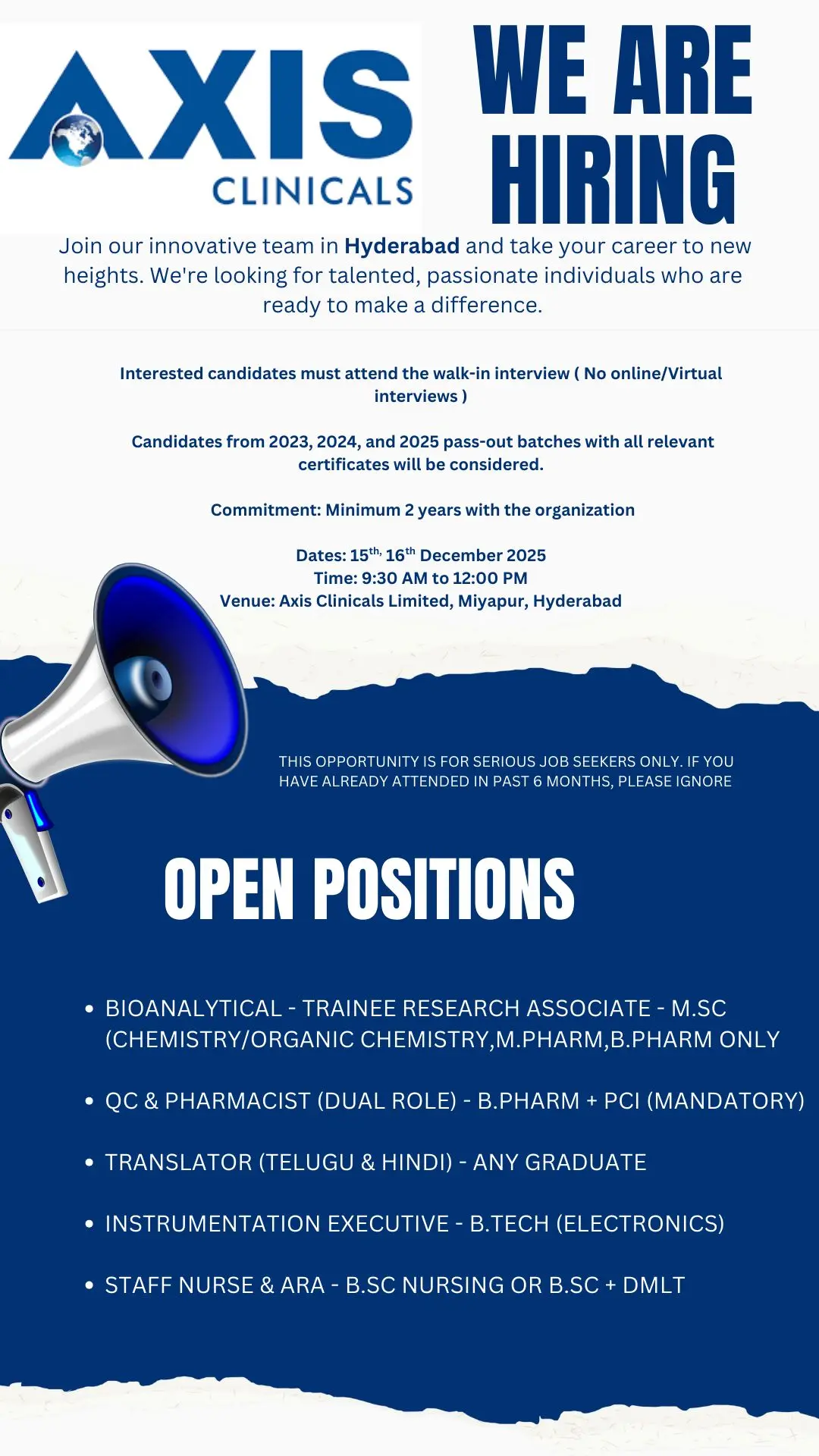 Axis Clinicals Walk-in Trainee, QC, Pharmacist, Translator, Nursing & Instrumentation 3 Axis Clinicals Walk-in Trainee, QC, Pharmacist, Translator, Nursing & Instrumentation