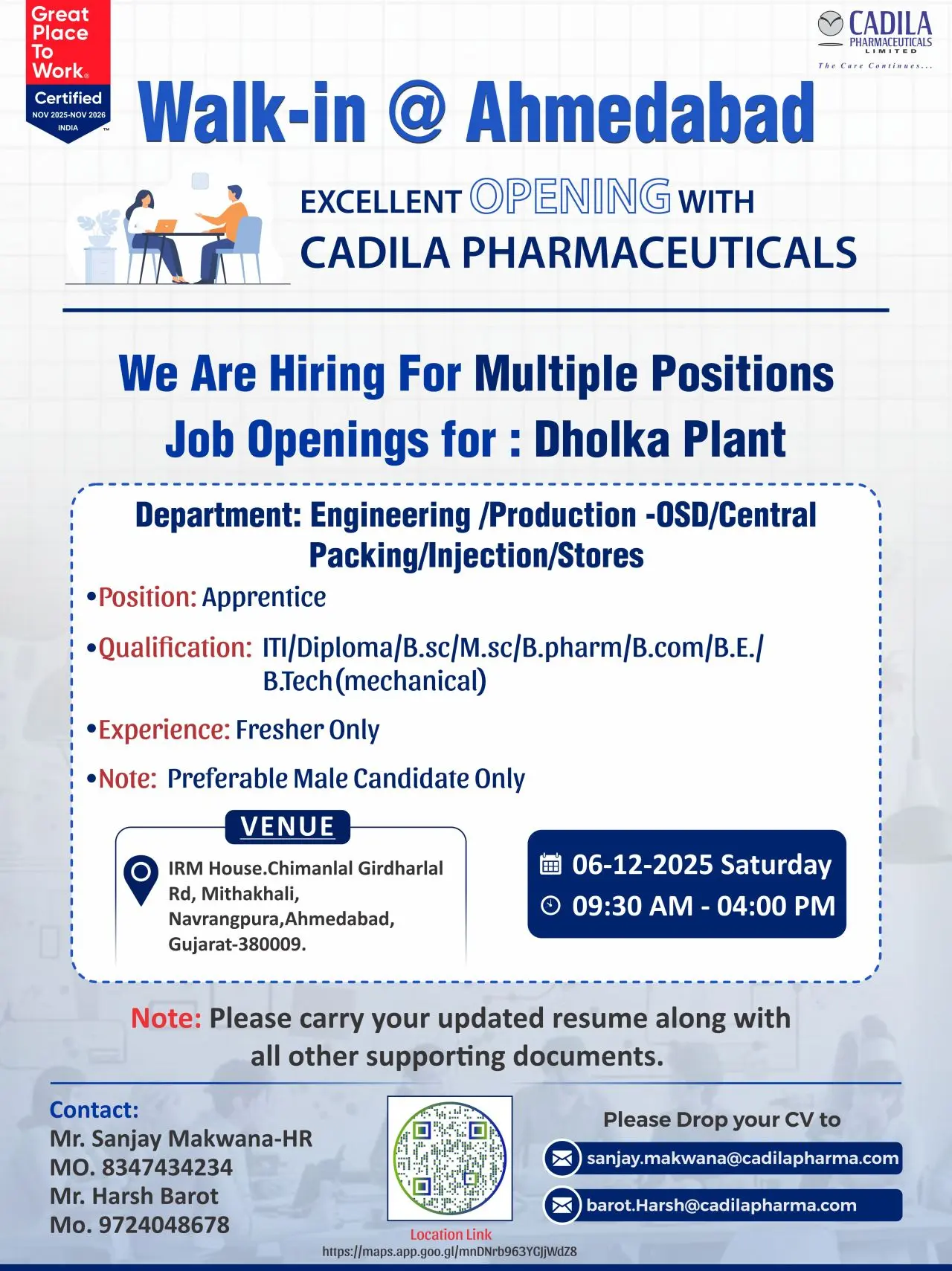 Cadila Walk-in Engineering, Production, Packing, Injection & Stores 3 Cadila Walk-in Engineering, Production, Packing, Injection & Stores