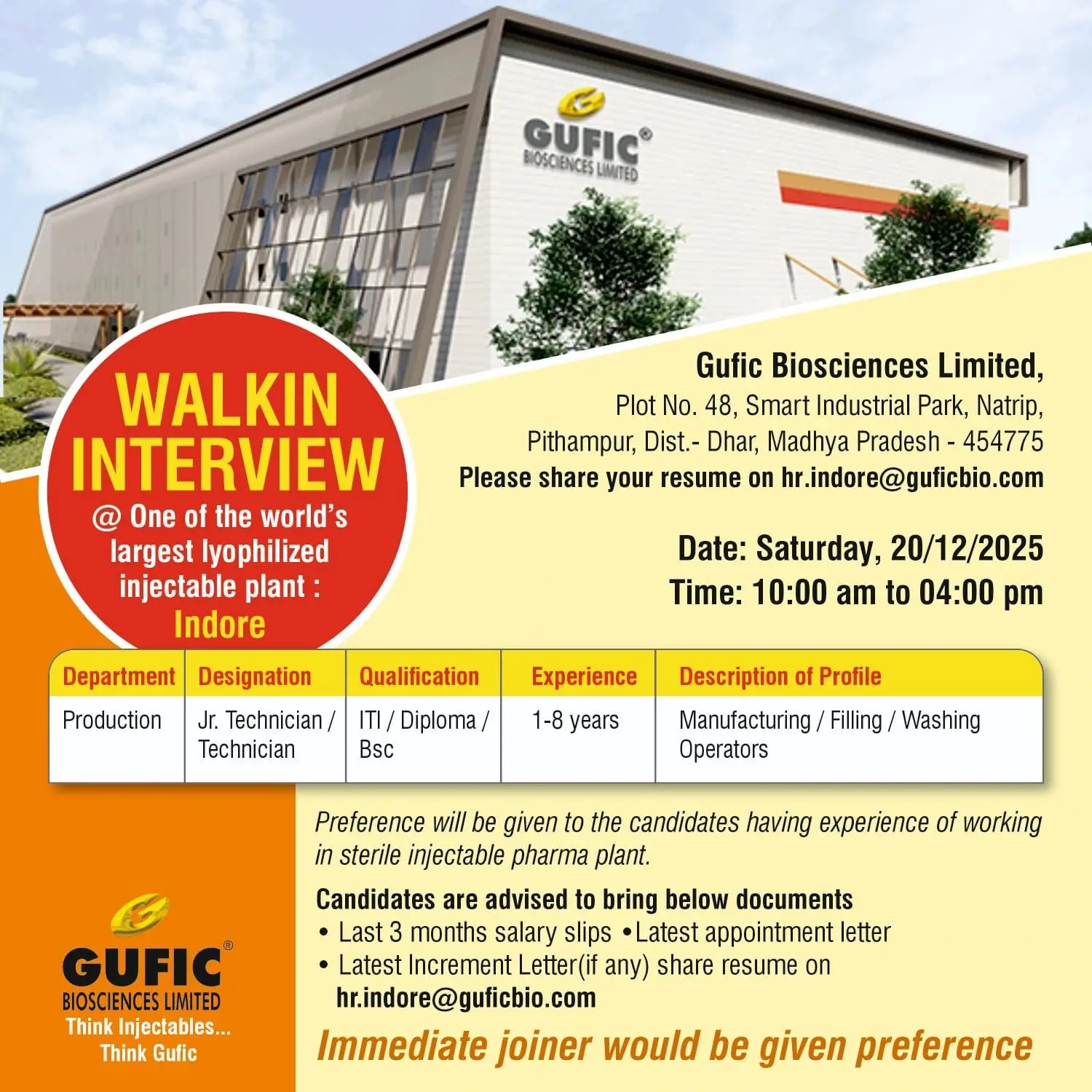 Gufic Walk-in Jr. Technician / Technician – Production 3 Gufic Walk-in Jr. Technician / Technician – Production