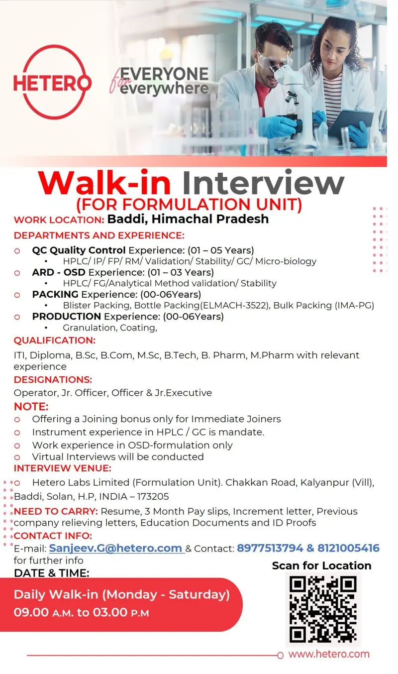 Hetero Walk‑in QC, ARD, Production & Packing 3 Hetero Walk‑in QC, ARD, Production & Packing