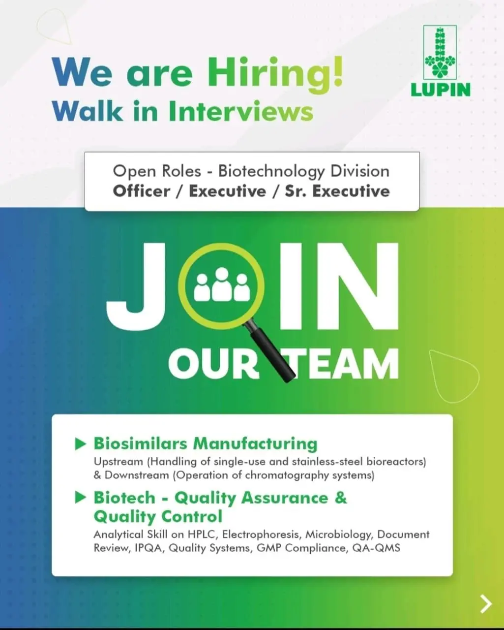 Lupin Walk-in Manufacturing , QA, QC 3 Lupin Walk-in Manufacturing , QA, QC