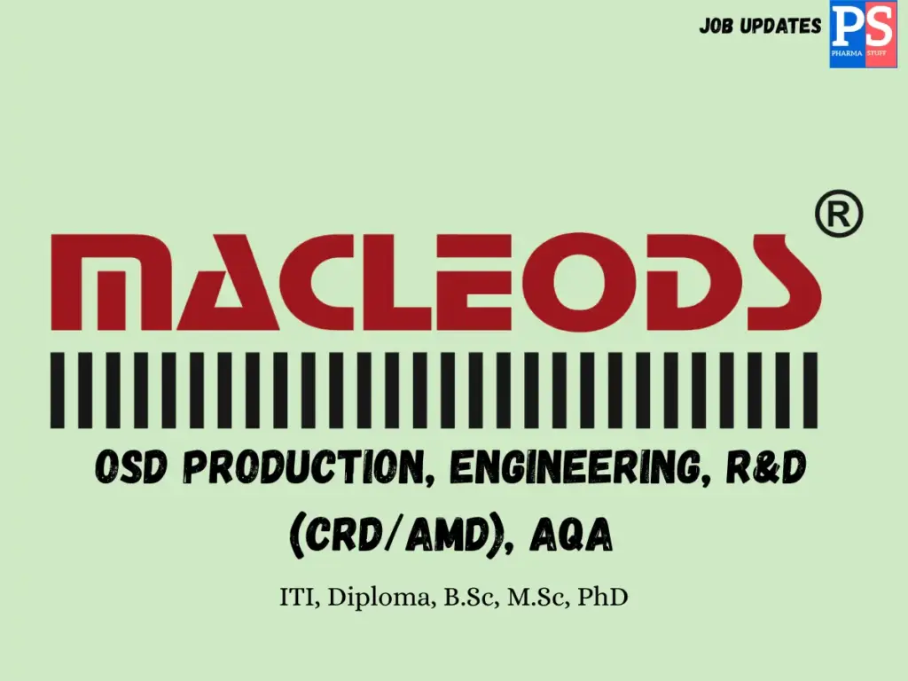 Macleods Hiring OSD Production, Engineering, R&D, AMD & AQA
