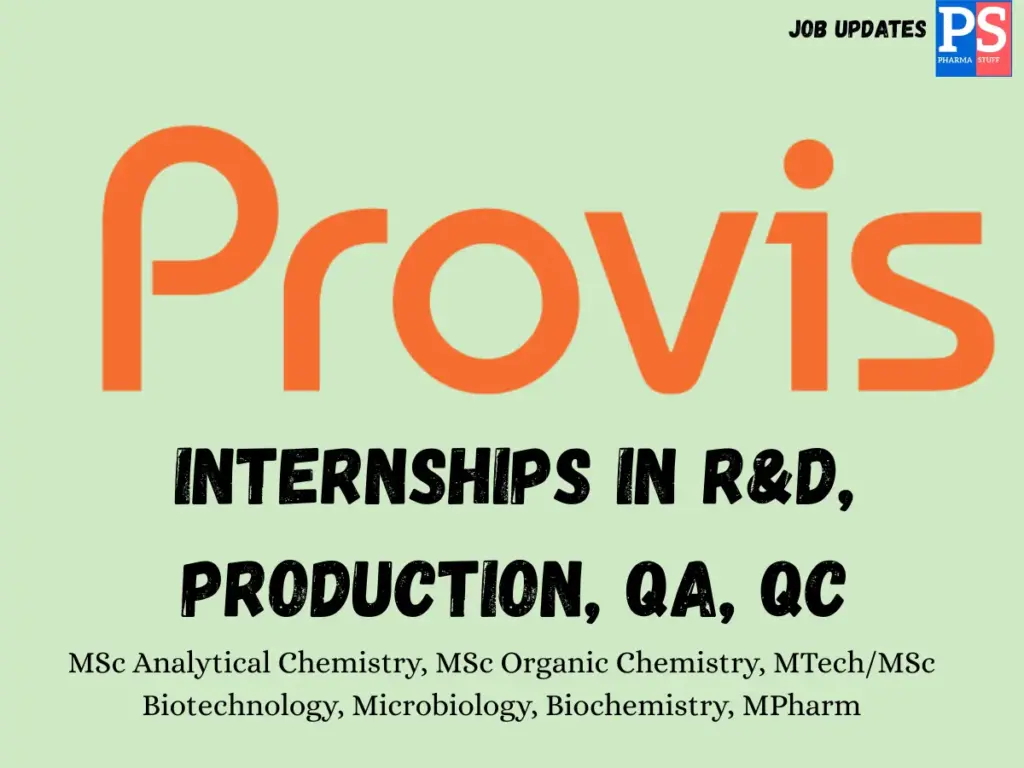 Provis Biolabs Hiring R&D, Production, QA, QC