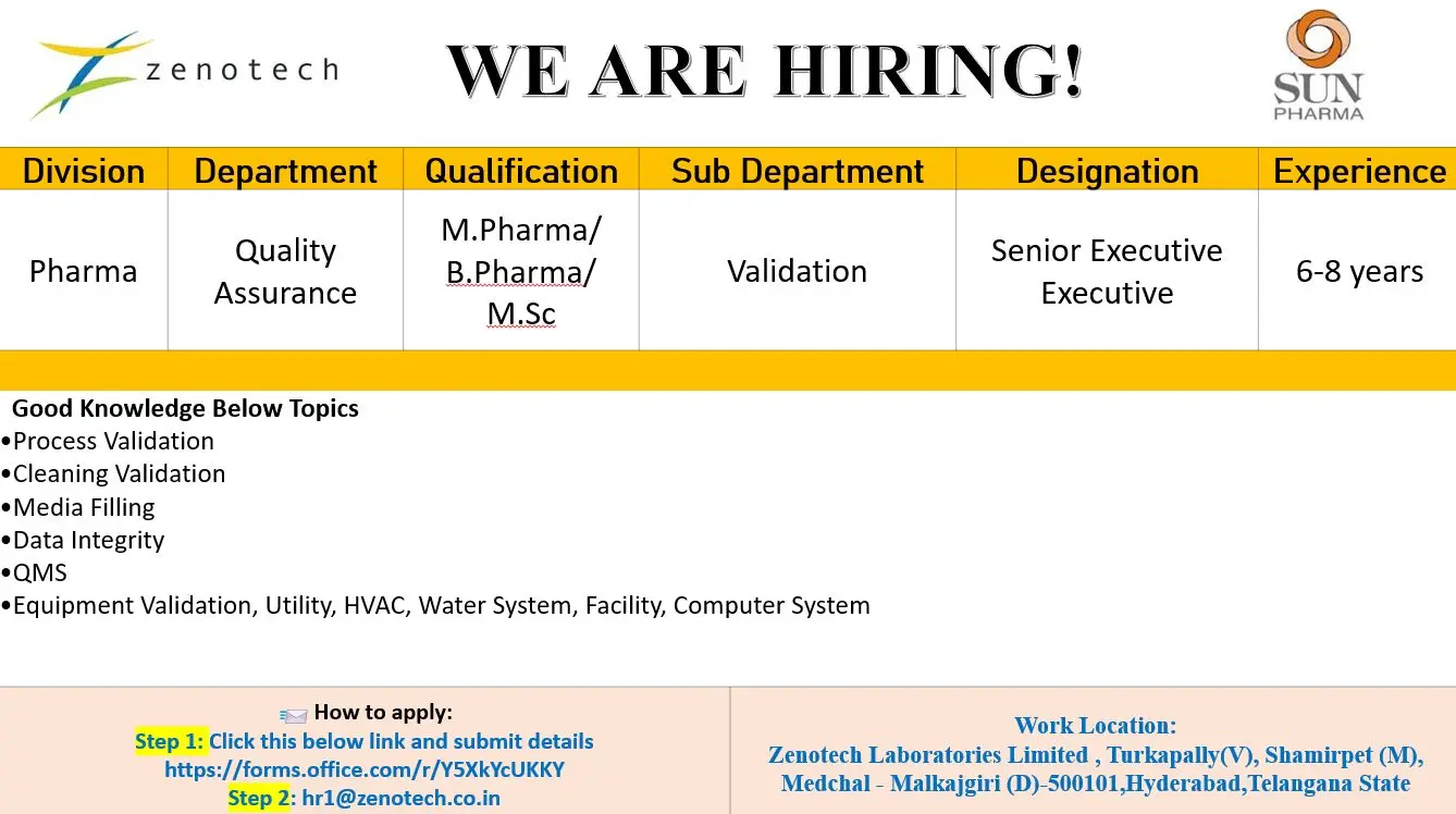 Sun Pharma Hiring QA Senior Executive 3 Sun Pharma Hiring QA Senior Executive