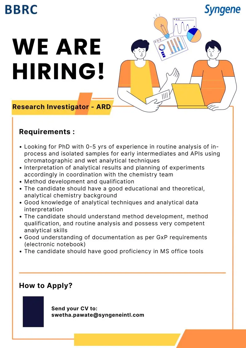 Syngene Hiring PhD Research Investigator 3 Syngene Hiring PhD Research Investigator