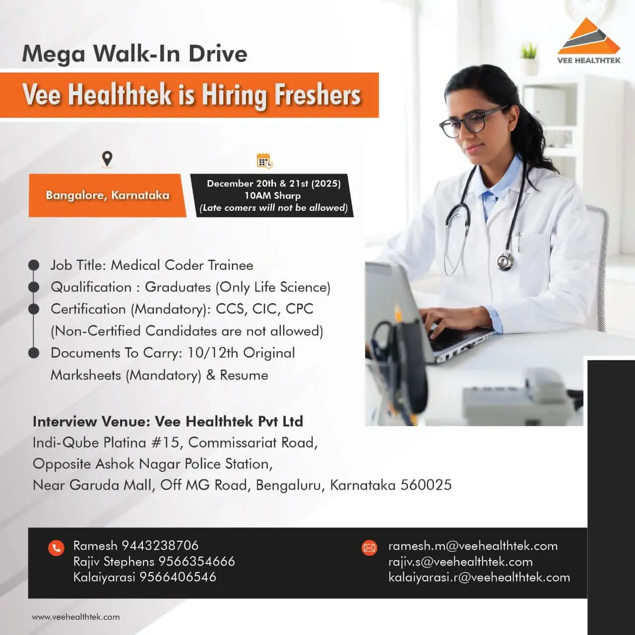 Vee Healthtek Walk-in Medical Coder Trainees 3 Vee Healthtek Walk-in Medical Coder Trainees