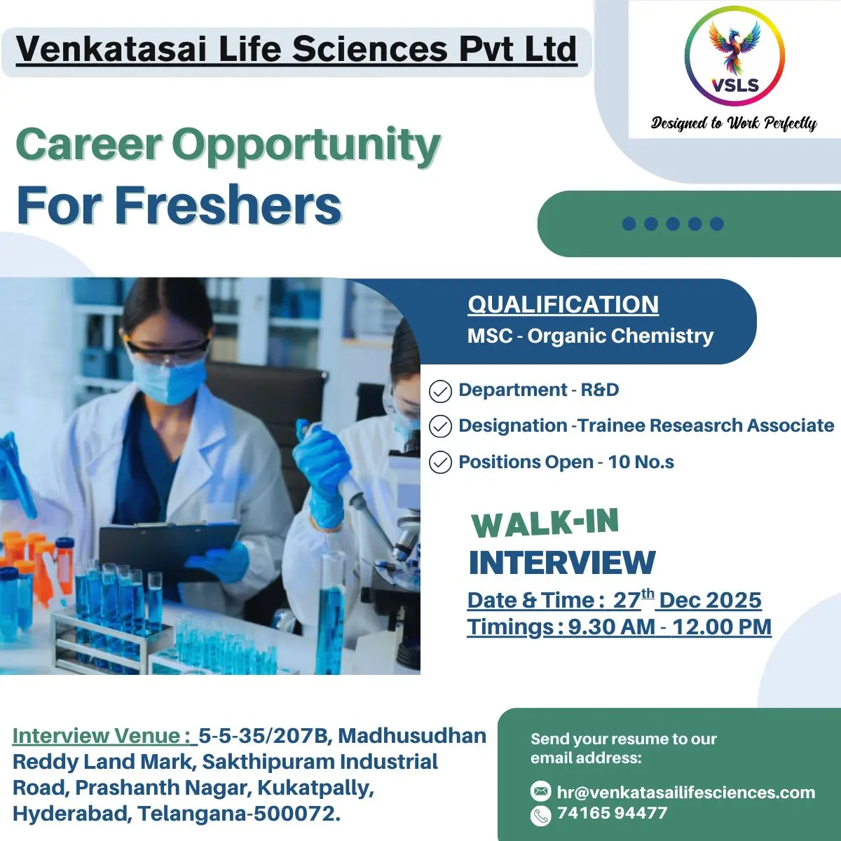 Venkatasai Life Sciences Walk-in R&D trainee 3 Venkatasai Life Sciences Walk-in R&D trainee