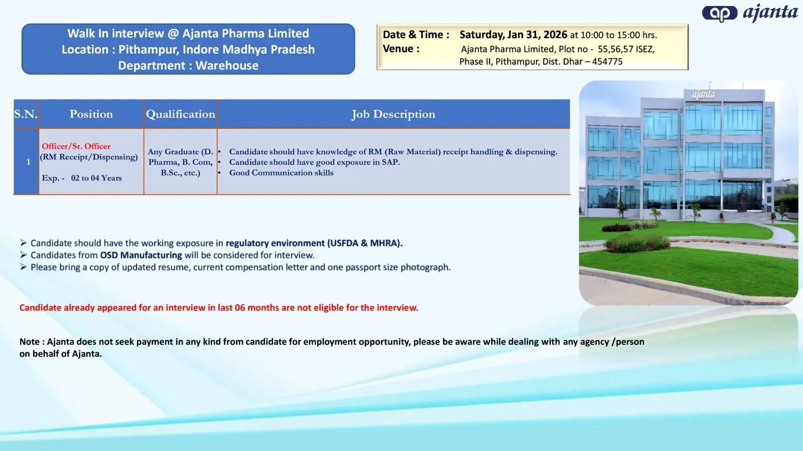 Ajanta walk-in Warehouse, QC & QA. 6 Ajanta walk-in Warehouse, QC & QA
