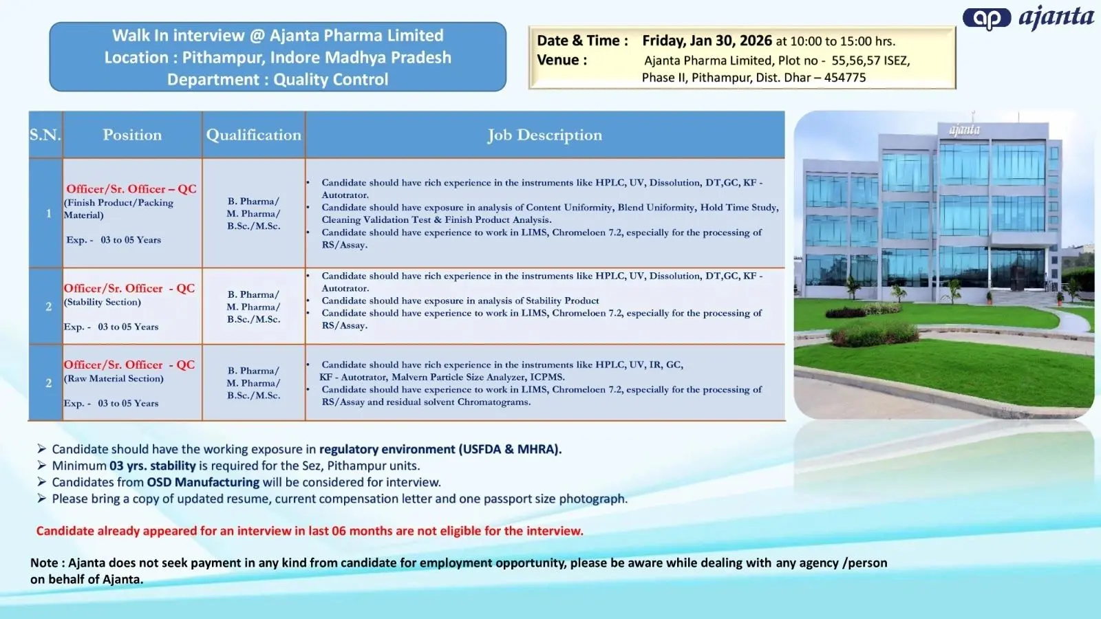 Ajanta walk-in Warehouse, QC & QA. 5 Ajanta walk-in Warehouse, QC & QA