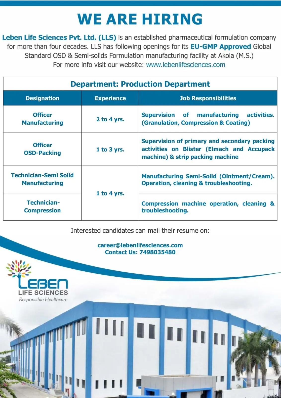 Leben Life Sciences Hiring Production Officers & Technicians 3 Leben Life Sciences Hiring Production Officers & Technicians