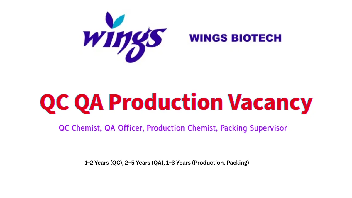 QC Chemist, QA Officer, Production Chemist, Packing Supervisor