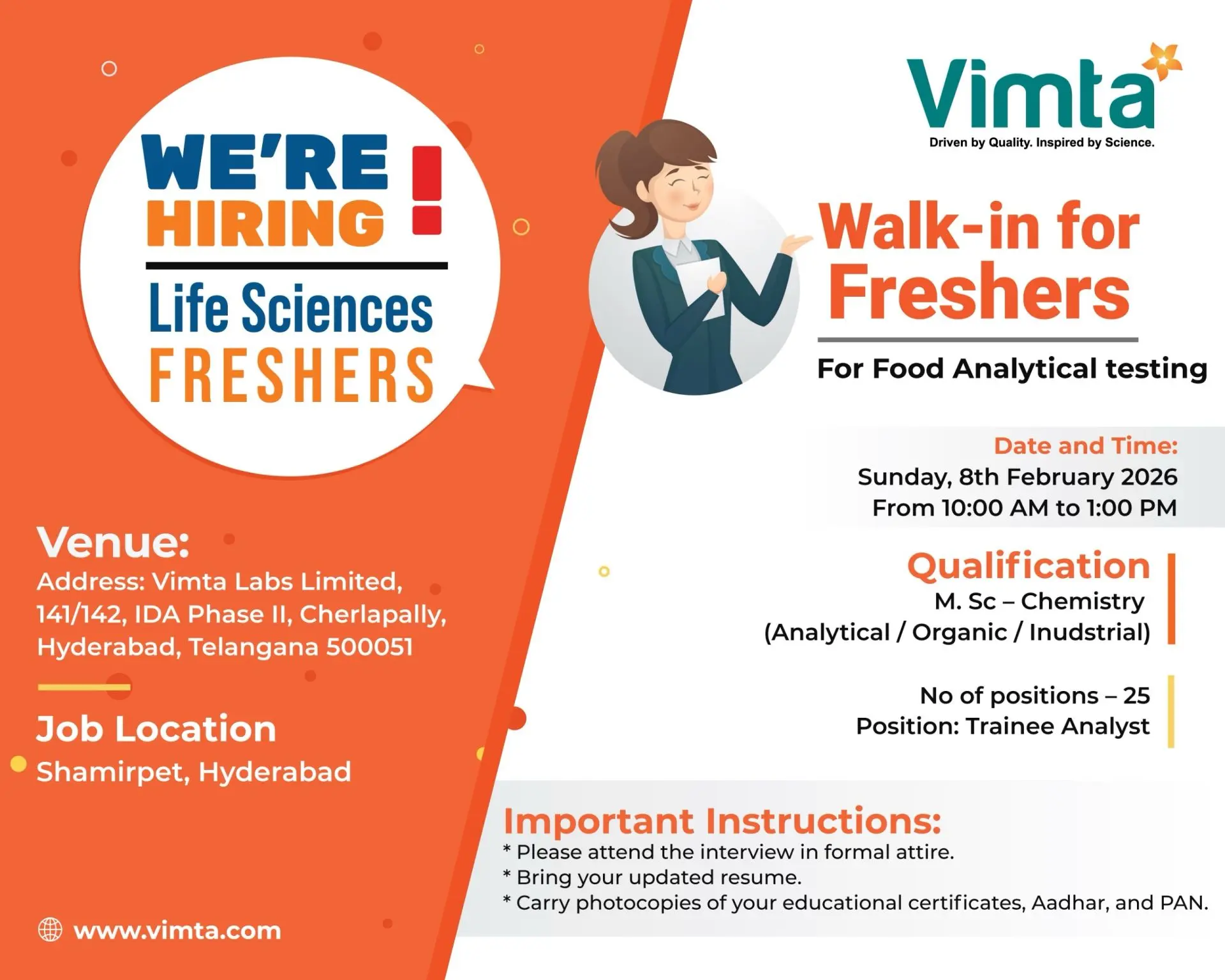 Vimta Walk-In Trainee Analyst – Food Analytical Testing 3 Vimta Walk-In Trainee Analyst – Food Analytical Testing