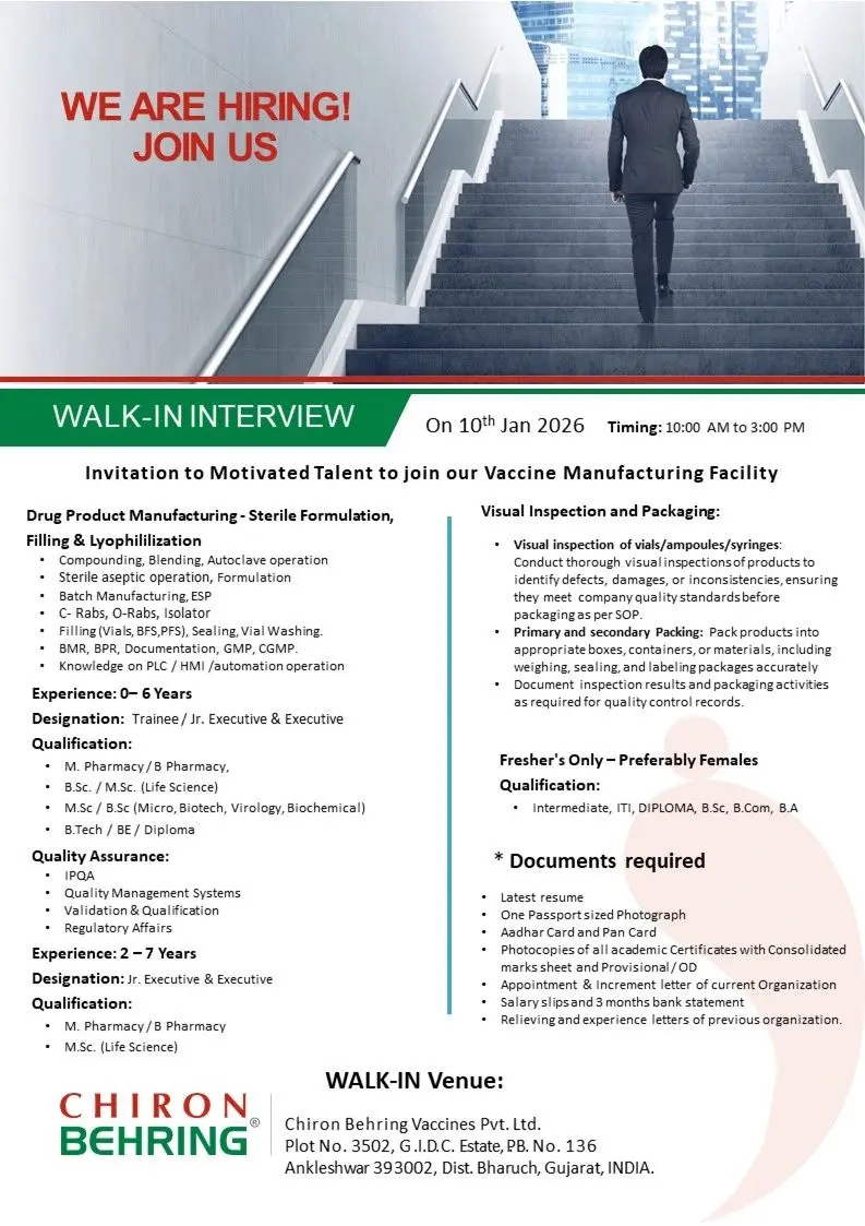 Chiron Behring Fresher Hiring Manufacturing, QA, Packaging roles 2 chiron-behring-vaccines-manufacturing-qa