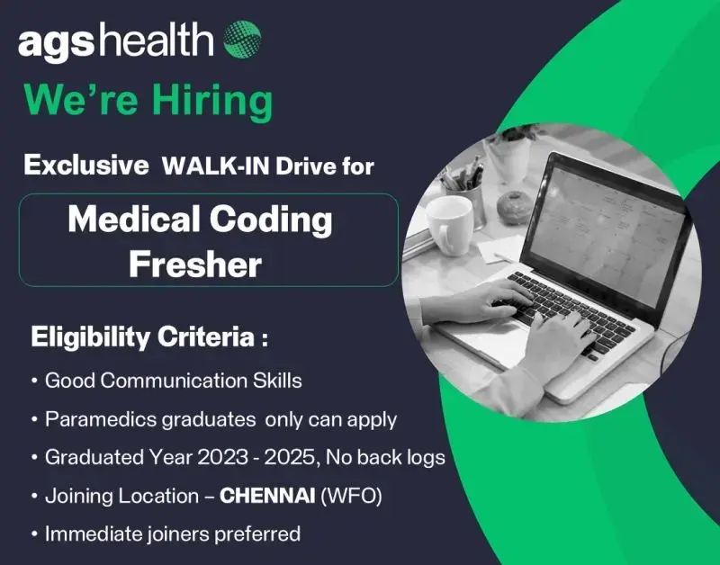 AGS Health Walk In Drive 2026 Medical Coding Fresher Paramedical Graduates Chennai WFO e1772211353444