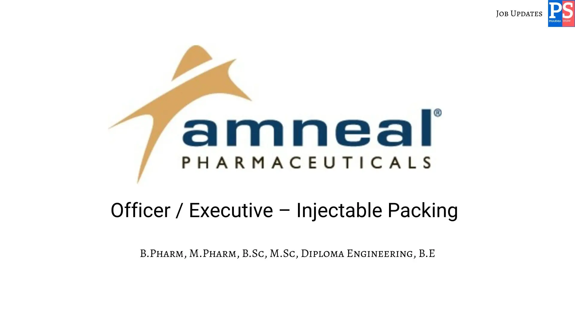 Amneal Hiring Injectable Packing