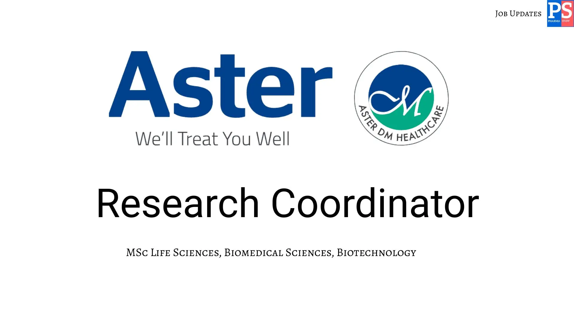 Aster Medcity hiring Research Coordinator
