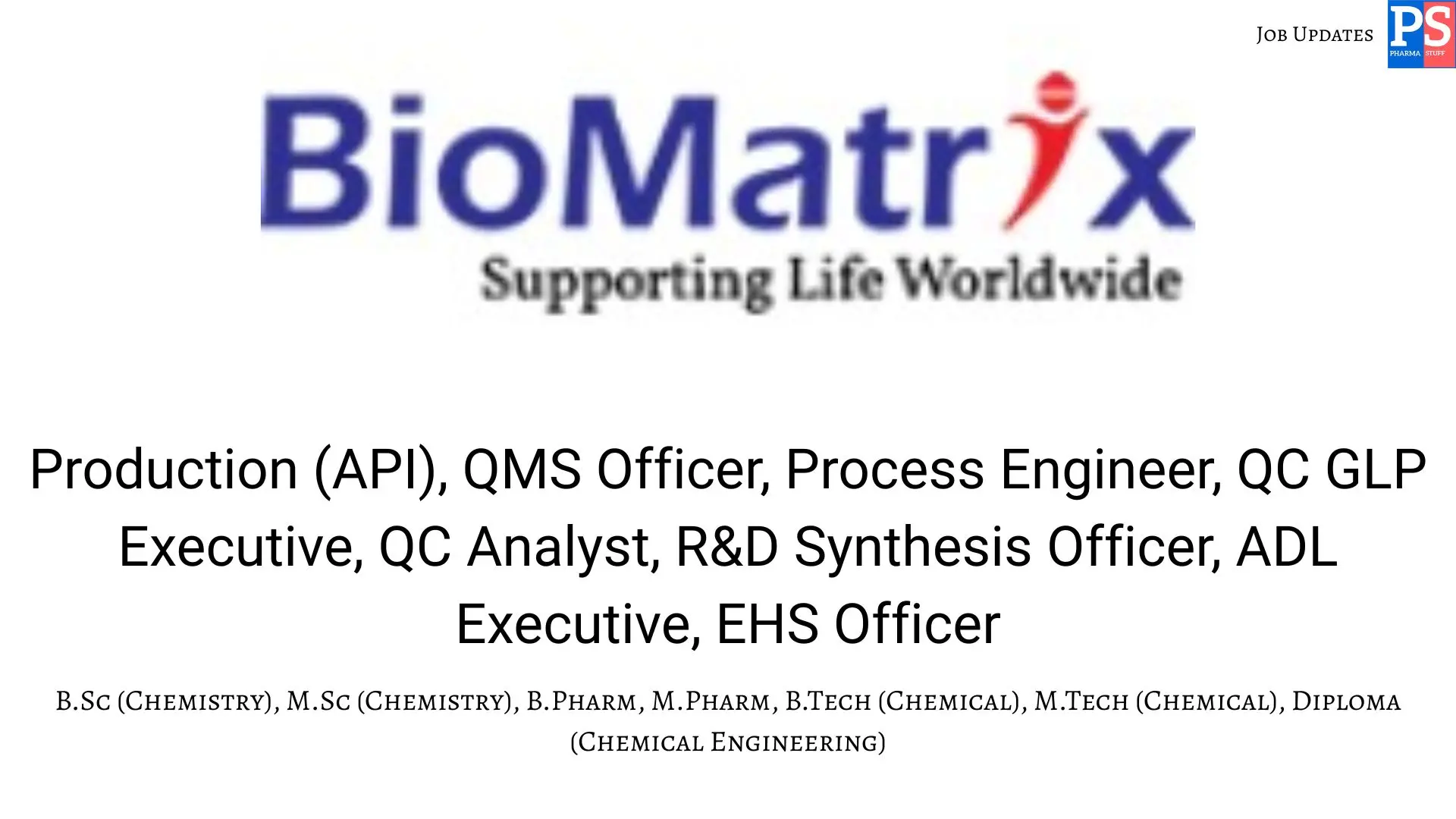 BioMatrix walk in API Production QC RD EHS