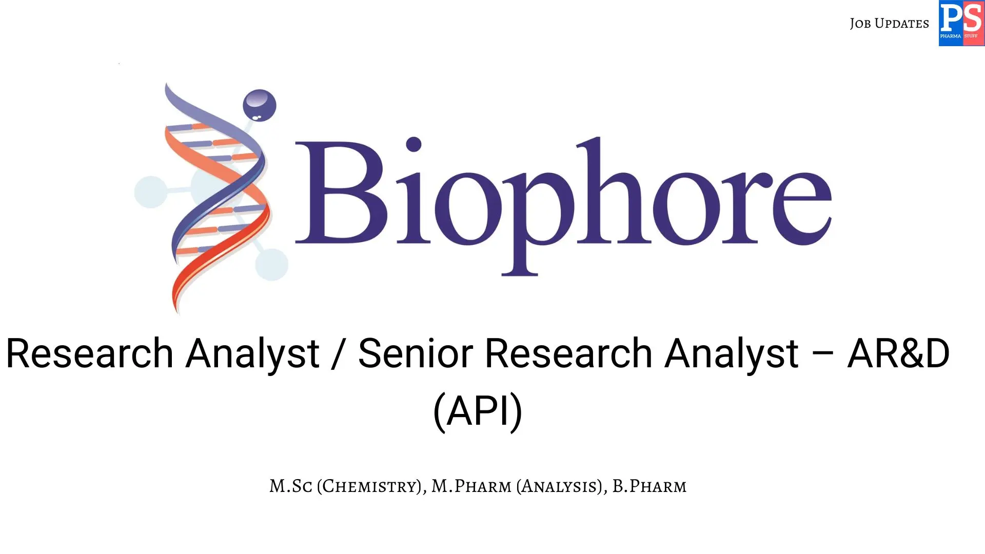 Biophore Hiring ARD API Research Analyst