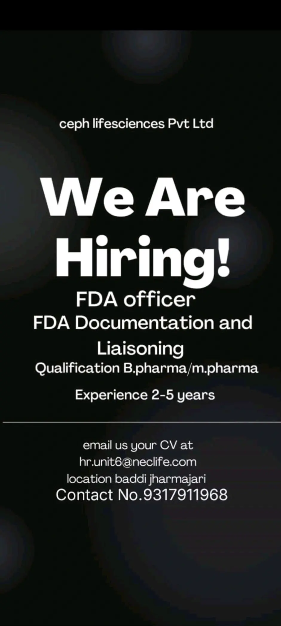 Ceph Lifesciences hiring FDA Officer 3 Ceph Lifesciences hiring FDA Officer