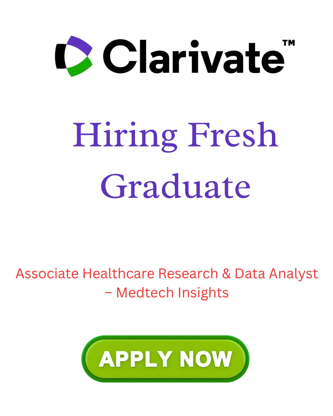 Clarivate Hiring Associate Healthcare Research Data Analyst