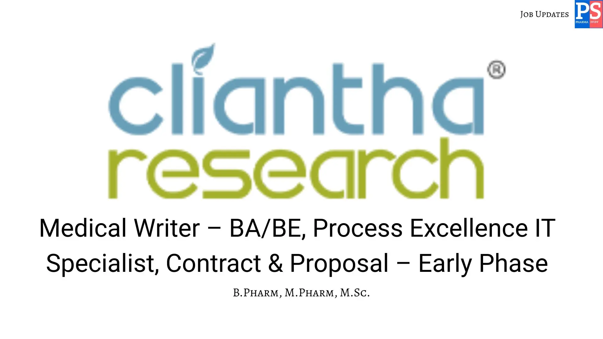 Cliantha Research Hiring Medical Writing Process Excellence IT Contract