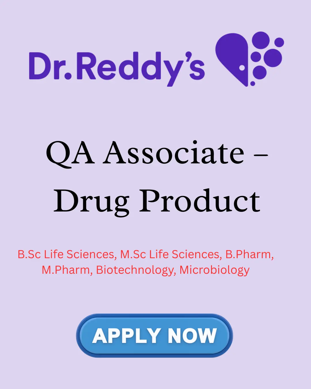 Dr Reddys Quality Assurance Associate Drug Product Hyderabad 2026