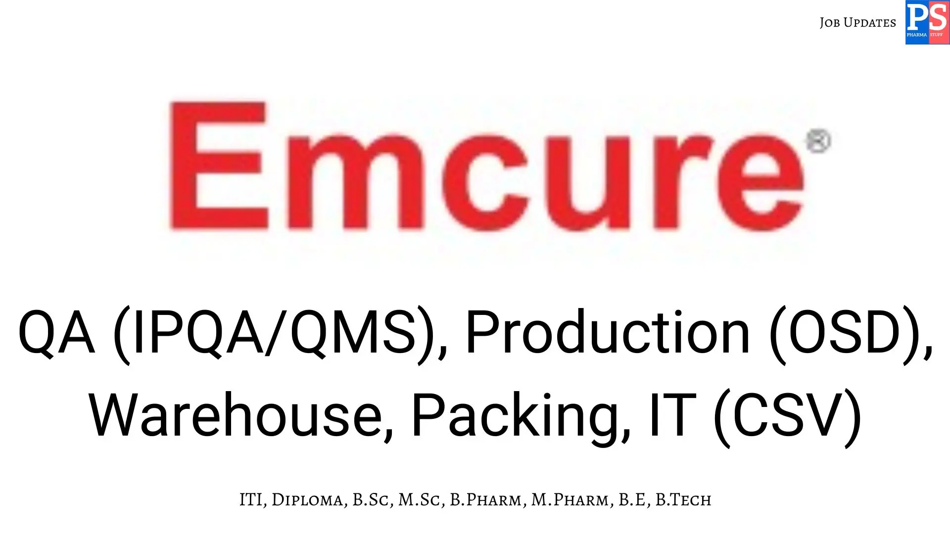 Emcure Walk In QA Production Warehouse IT
