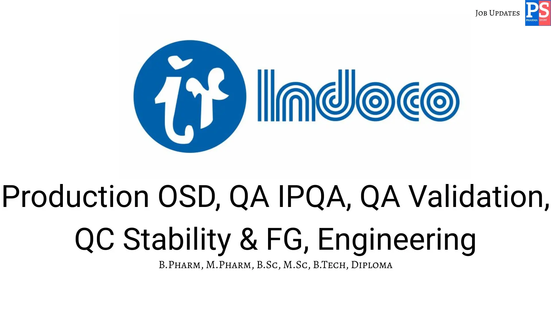 Indoco Walk‑In Production QA QC Engineering