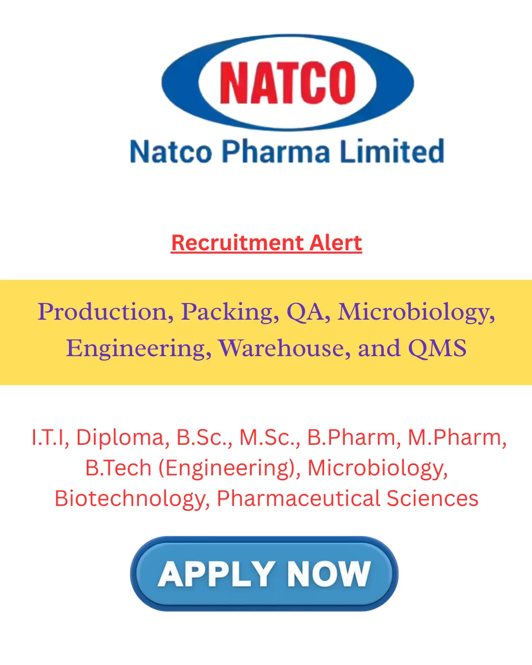 Natco Pharma Mega Walk In Drive Production QA Micro Engineering Vizag