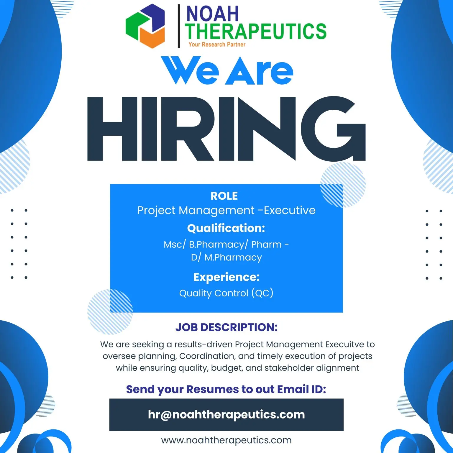 Noah Therapeutics Hiring Project Management Executive 3 Noah Therapeutics Hiring Project Management Executive