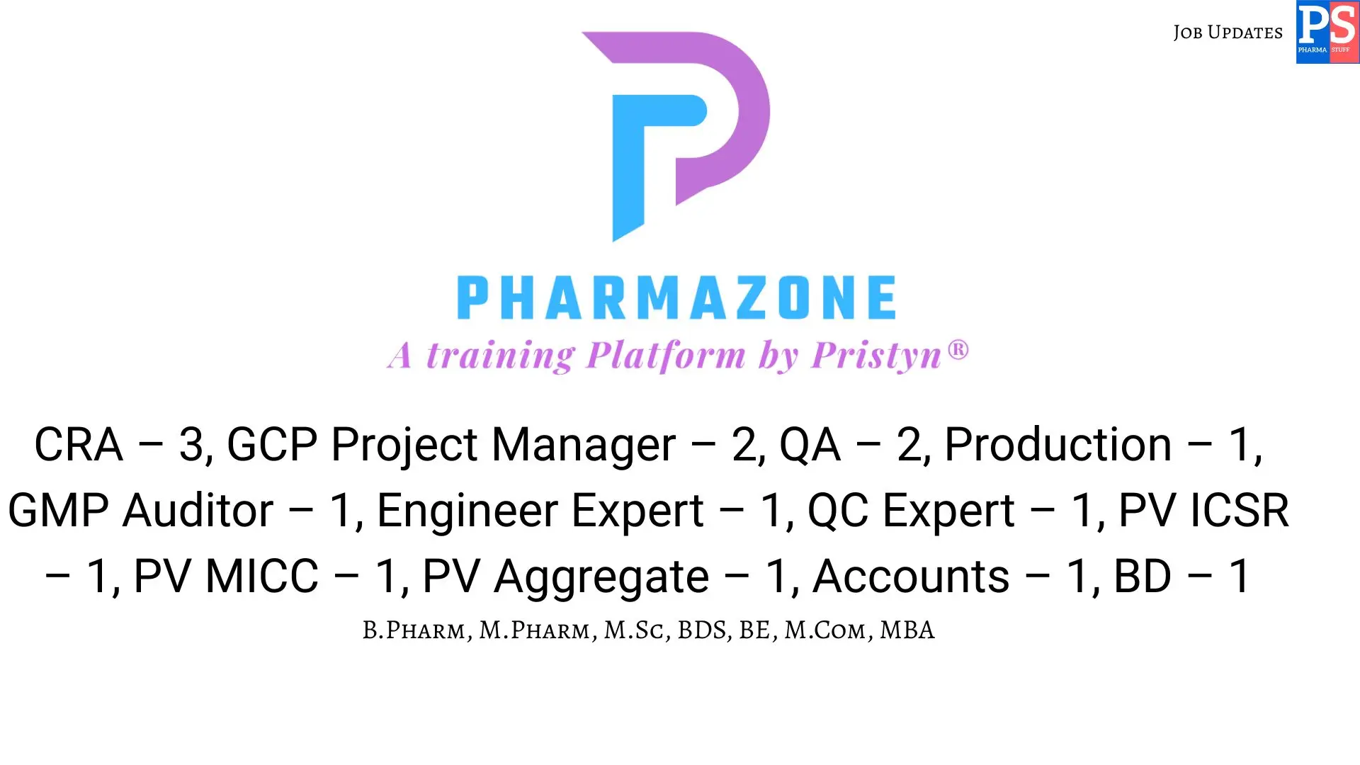 Pharmazone Walk in CRA GMP PV QA QC