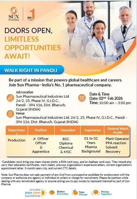 Sun walk-in Junior Officer, Officer, Apprentice – Production 3 Sun walk-in Junior Officer, Officer, Apprentice – Production