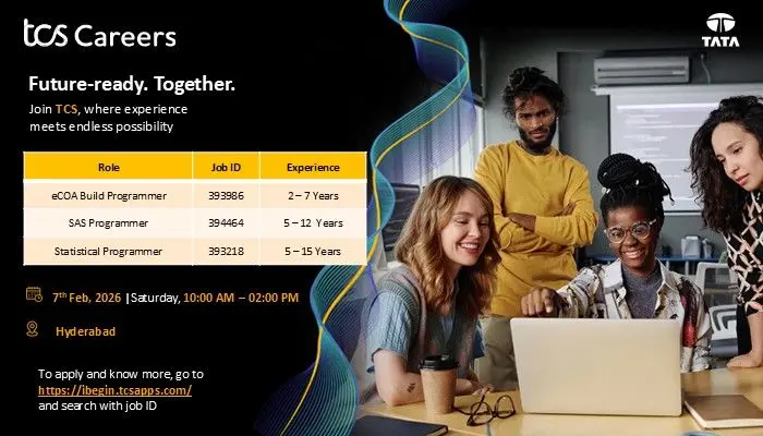 TCS Walk-in eCOA Build, SAS & Statistical Programmers 3 TCS Walk-in eCOA Build, SAS & Statistical Programmers